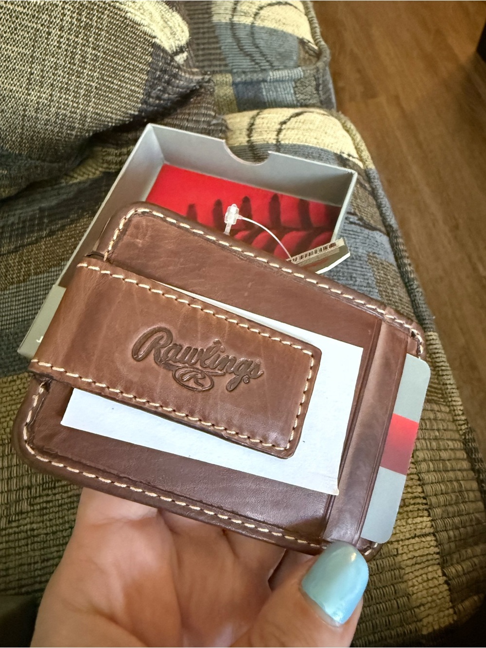 Rawlings Brown Leather Bifold Wallet with Red Accent - Picture 3 of 3